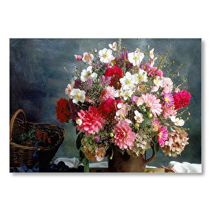 Vazo Sepet Renk Renk Bahar Çiçekleri Görseli Mdf Ahşap Tablo 35x50 cm