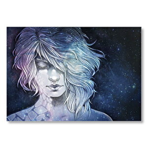 Kız Aynalar Ve Galaksiler Mdf Ahşap Tablo 50x70 cm