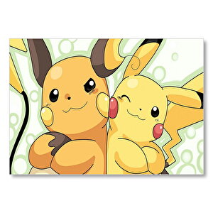 Pokemon Pikachu Ve Raichu Görseli Mdf Ahşap Tablo 50x70 cm
