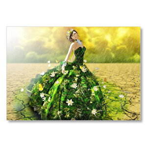 Çatlak Topraklar Ve Yeşeren Elbiseli Kız Mdf Ahşap Tablo 25x35 cm