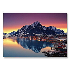 Dağ Göl Kasaba Görseli Mdf Ahşap Tablo 50x70 cm