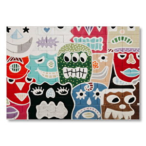 Duvarda Graffiti Yüzleri Mdf Ahşap Tablo 35x50 cm