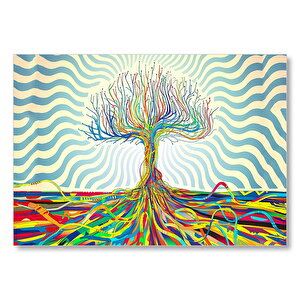 Bir Ağaç Oluşturan Renkli Teller Görseli Mdf Ahşap Tablo 50x70 cm
