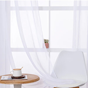 Beyaz Tül Perde, Rustik Kullanımı Için, Sade Şık Tül Perde 350x270 cm