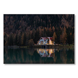 Göl Kenarındaki Villa Ve Sık Ağaçlar Mdf Ahşap Tablo 50x70 cm