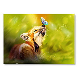 Kızıl Kurdun Burnunda Kelebek Yağlı Boya Resmi Mdf Ahşap Tablo 25x35 cm