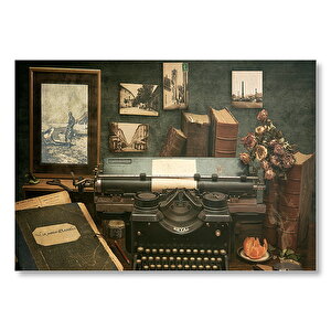 Masada Kitaplar Daktilo Tablolar Görseli Mdf Ahşap Tablo 50x70 cm