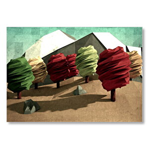 Poligonal Ağaçlar Ve Dağlar Mdf Ahşap Tablo 50x70 cm