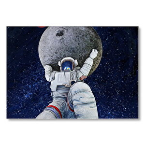 Ayı Taşıyan Astronot İllüstrasyon Mdf Ahşap Tablo 35x50 cm