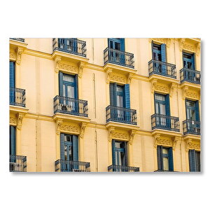 İspanyada Sarı Klasik Bina Ve Balkonlar Mdf Ahşap Tablo