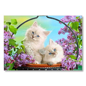 Çiçek Ve Sevimli Kediler Mdf Ahşap Tablo 50x70 cm