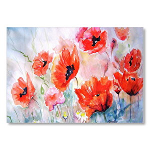 Kırmızı Gelincikler Yağlı Boya Resmi Mdf Ahşap Tablo 50x70 cm