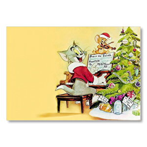 Tom Ve Jerry Noel Ağacı Mdf Ahşap Tablo 25x35 cm