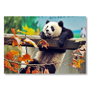 Bir Çitte Sarkan Panda Görseli Mdf Ahşap Tablo 25x35 cm