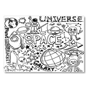 Eskiz Fantastik Uzay Öğeleri Mdf Ahşap Tablo 35x50 cm