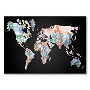 Dünya Hatitası Ve Para Birimleri Görseli Mdf Ahşap Tablo