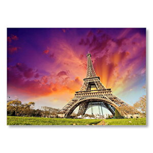 Eyfel Kulesi Gün Batımı Turuncu Kırmızı Mdf Ahşap Tablo 50x70 cm