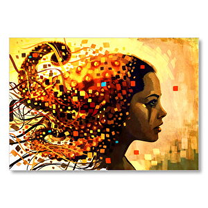 Dijitalfigüratif Resim Üzgün Kadın Görseli Mdf Ahşap Tablo 35x50 cm