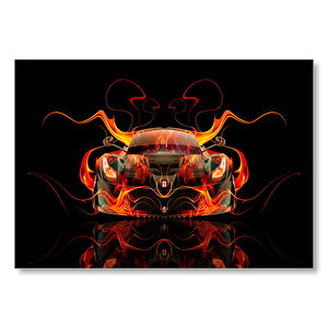 Dijital Tasarım Alev Ve Spor Araba Görseli Mdf Ahşap Tablo 50x70 cm