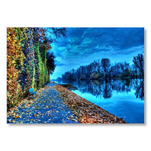 Doğa Sonbahar Göl Kıyısı Mdf Ahşap Tablo 35x50 cm