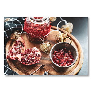 Servis Tahtası Üzerinde Narlar Mdf Ahşap Tablo 35x50 cm