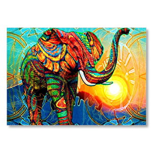 Rengarenk Fil Ve Güneş Dijital Çizim Mdf Ahşap Tablo 35x50 cm
