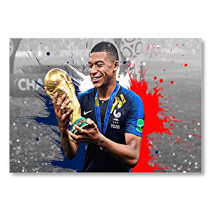 Kylian Mbappe Ve Şampiyon Kupası Görseli Mdf Ahşap Tablo 25x35 cm