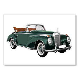 Yeşil Antika Mercedes Benz Beyaz Zemin Mdf Ahşap Tablo 50x70 cm