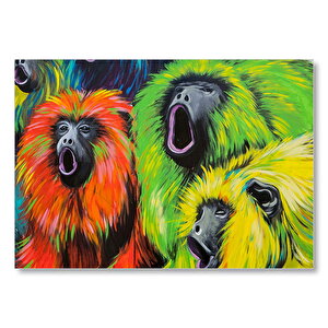 Rengarenk Maymunlar Yağlıboya Çizim Mdf Ahşap Tablo 50x70 cm