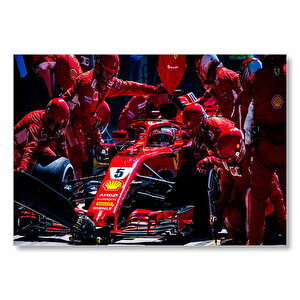 Ferrari F1 Formula 1 Pit Stop Görseli Mdf Ahşap Tablo 50x70 cm
