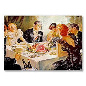 Yağlıboya Görünümlü Yemek Masası Ve Konuklar Mdf Ahşap Tablo 50x70 cm