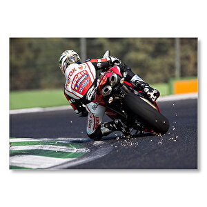 Virajdaki Ducati Motosiklet Pilot Görseli Mdf Ahşap Tablo 35x50 cm