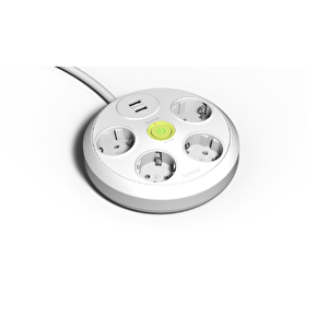 Yuvarlak Grup Priz 4' Lü Topraklı Anahtarlı 2xusb' Li 16a 250v 1,5 Metre Kablolu Beyaz