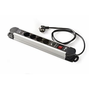 Grup Priz 4' Lü Aluminyum Gövde Uzatma Kablolu 16a 250v  1,5 Metre 3x1,5 Mm2- 2 Usb' Li Topraklı Çocuk Korumalı Akım Korumalı Anahtarlı
