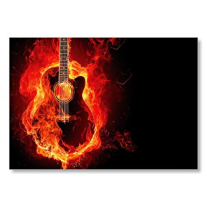 Alevler İçinde Gitar Mdf Ahşap Tablo 35x50 cm