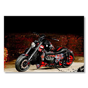 Boss Hoss Motosiklet Siyah Kırmızı Görsel Mdf Ahşap Tablo 50x70 cm