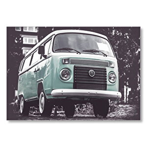 Yeşil Wolksvagen Bully Minibüs Mdf Ahşap Tablo 25x35 cm