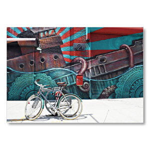 Duvar Boyama Ve Önünde Bisikletler Mdf Ahşap Tablo 50x70 cm