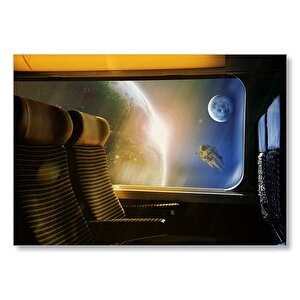 Tren Penceresinden Dünya Ay Ve Astronot Mdf Ahşap Tablo 25x35 cm