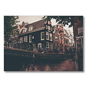 Amsterdam Kanal Üzerinde Köprü Ve Bisikletler Mdf Ahşap Tablo 25x35 cm