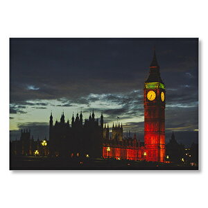 Akşam Karanlığında Big Ben Saat Kulesi Mdf Ahşap Tablo 35x50 cm