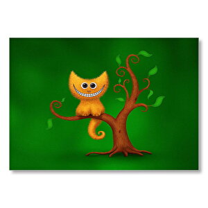 Ağaç Üzerinde Cheshire Kedisi Görseli Mdf Ahşap Tablo 35x50 cm