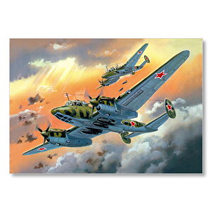 Nostaljik Bombardıman Savaş Uçakları Çizim Mdf Ahşap Tablo 25x35 cm