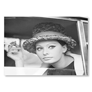 Sophia Loren Otomobilde Mdf Ahşap Tablo 25x35 cm