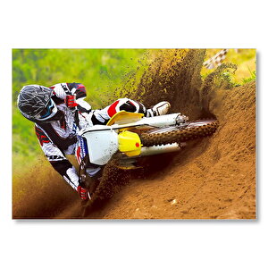 Motokros Spor Yarışı Anları Mdf Ahşap Tablo 35x50 cm