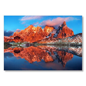 Kızıl Dağlar Berrak Göl Karlı Tepeler Mdf Ahşap Tablo 35x50 cm
