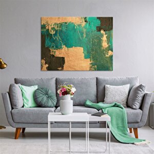 Tablolife Turkuaz Günler - Yağlı Boya Dokulu Tablo 90x120 Çerçeve - Gold 90x120 cm