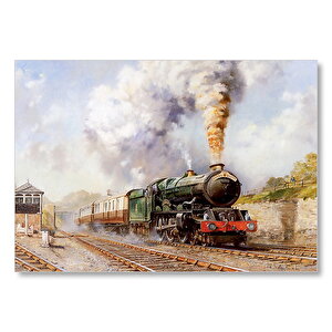Buharlı Tren Yağlı Boya Çizim Mdf Ahşap Tablo 50x70 cm