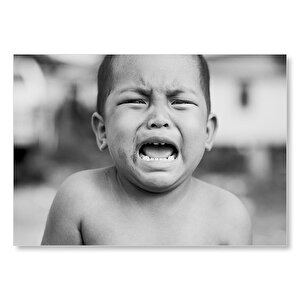 Ağlayan Çocuk Siyah Beyaz Görseli Mdf Ahşap Tablo 50x70 cm