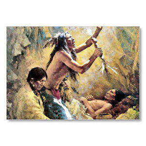 Kızılderilerde Cenaze Töreni Görseli Mdf Ahşap Tablo 50x70 cm